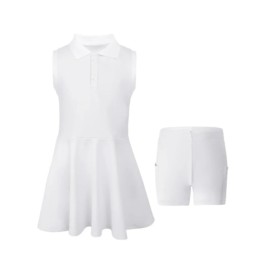 SPFASZEIV Girls Tennis Dress Kids Polo Golf Dress with Separate Shorts Pockets-